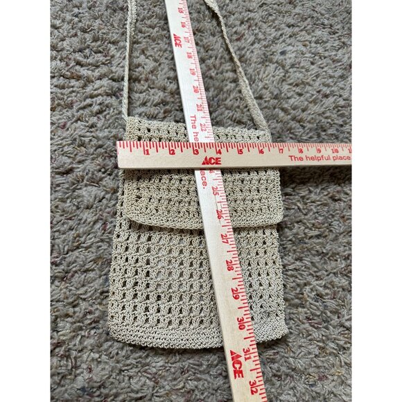 Beige Crochet Crossbody Bag 100% Rayon Lightweight Small Purse Flap Closure - Picture 7 of 7